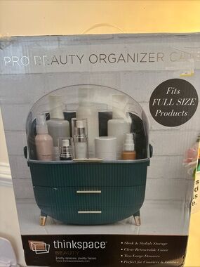 Thinkspace Beauty Teal Makeup Organizer with Clear Retractable Cover